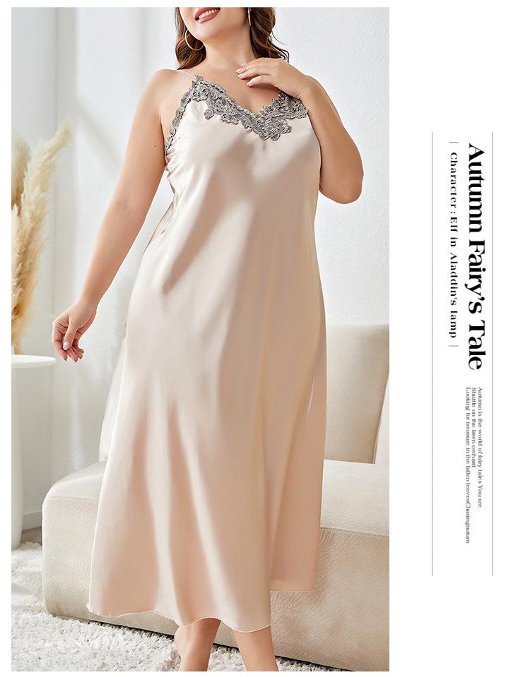 Übergröße Eisseide Camisole Nachthemd & Morgenmantel Set für Frühling/Sommer.