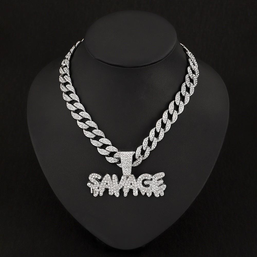 SAVAGE Large Pendant Hip Hop Cuban Chain Street Rap Alloy Full Diamond Personalized Necklace