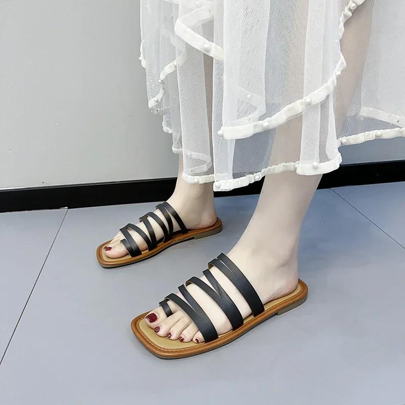 

Women s Shoes 2024 New Set of Toes Women s Slippers Fashion Narrow Band Casual Slippers Women Brand Square Toe Flat Slippers