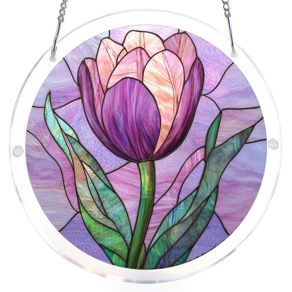 Round Stained Glass Window Hanging Panel with Abstract Forest and Pathway Design for Home Decoration Art Suncatcher