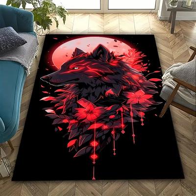 Mysterious Moonlit Wolf Printed Carpet Wolf Totem Printed Rug for Bedroom Living Room Durable Non-Slip Mats Kids Rug Home Decor