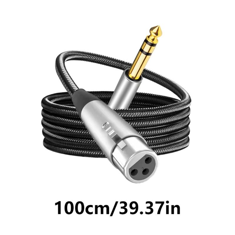 Nylon Braideds 3Pin Female to 6.35mm Stereo Sound Cable with Gold Plateds Connectors for Clear Signal Transmission