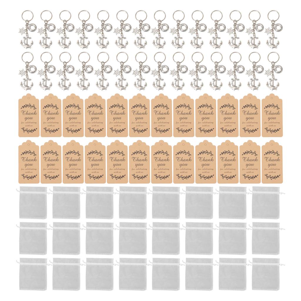 24 Sets Anchor Keychain Party Favor with Drawstring Gift Bags Thank You Tags Exquisite Anchor