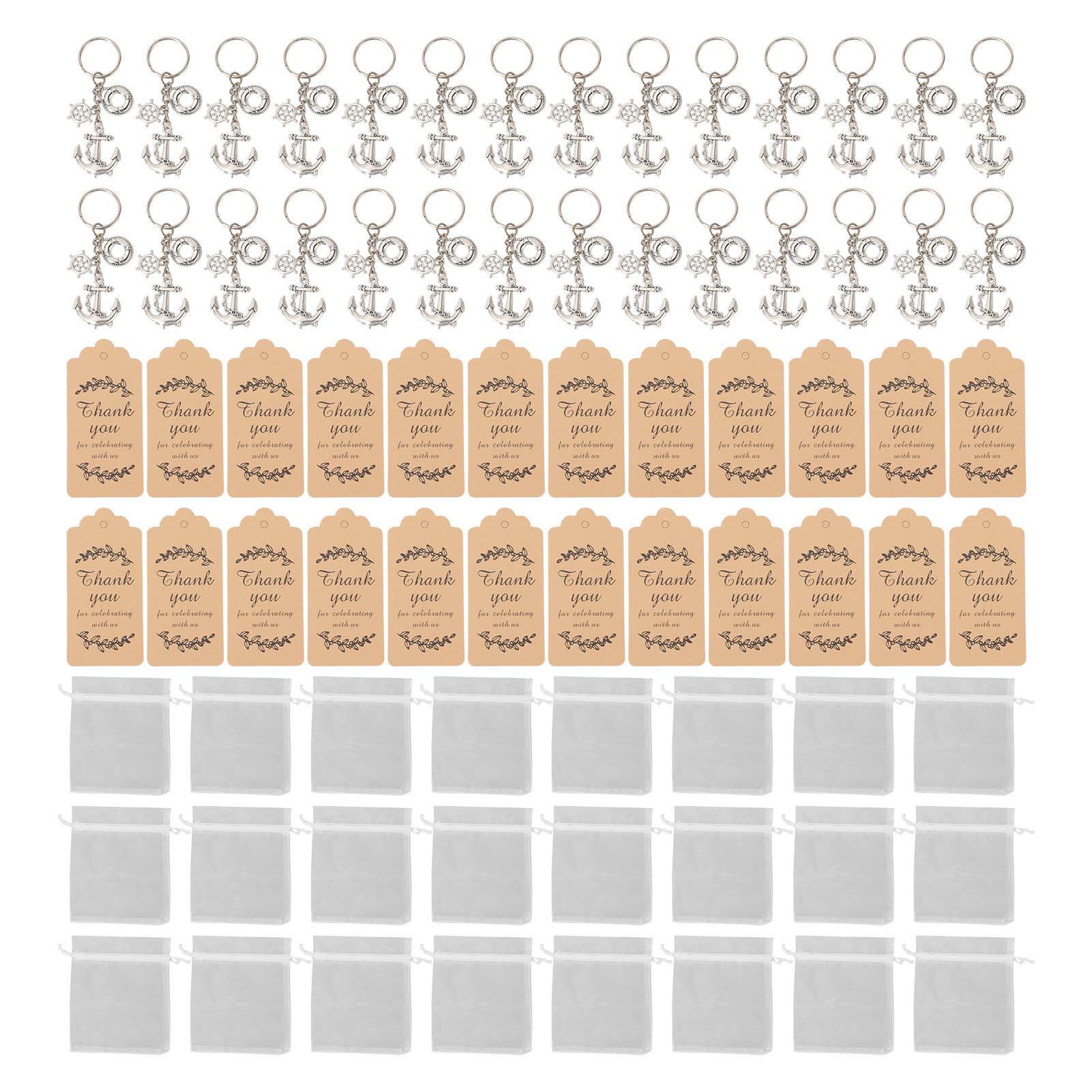 

24 Sets Anchor Keychain Party Favor with Drawstring Gift Bags Thank You Tags Exquisite Anchor