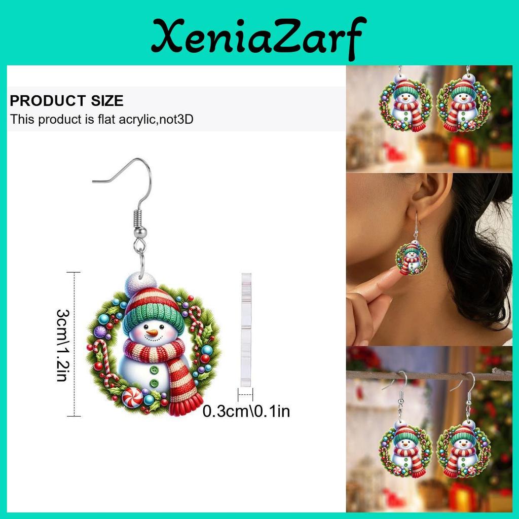 Christmas Acrylic Snowman Earrings With Printed Art For Winter Holiday Accessories