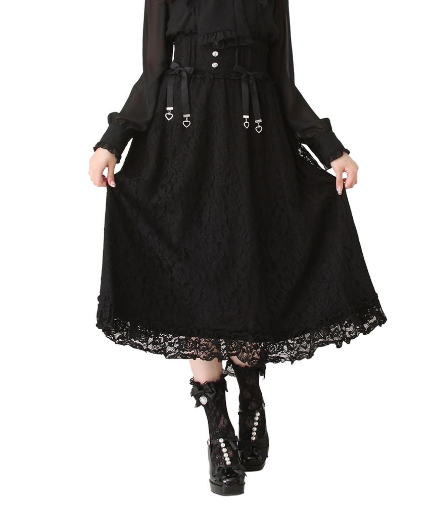 Yumetembo Skirt, Choice of Lace Frill Ribbon Skirt 535373, Long, Black