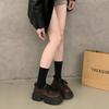 Soft leather version~ British style platform small leather shoes women's 2025 new spring height-increasing single shoes lace-up black loafers