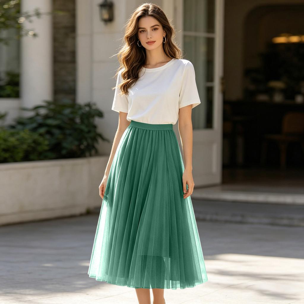 Ladies' Casual And Fashionable Mesh Half Skirt Long Skirt
