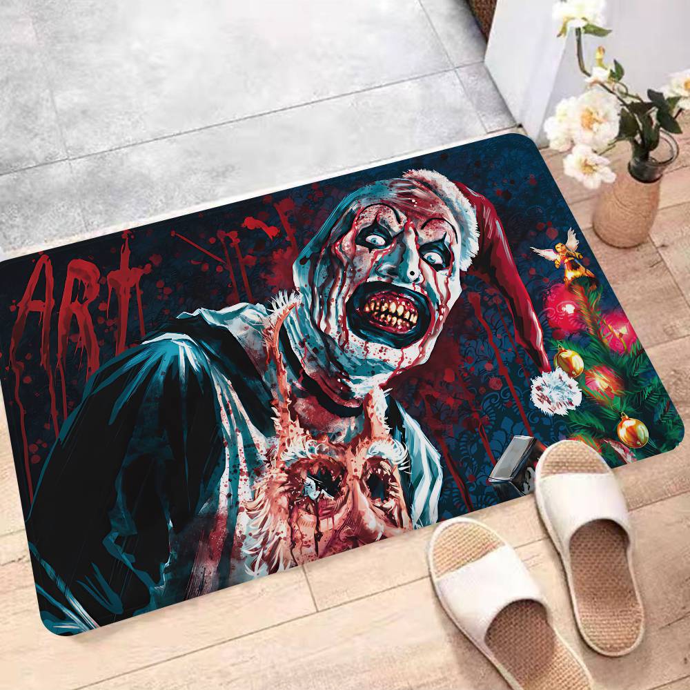T-Terrifier 3 Clown d'Horreur Film Paillasson d'Entrée Lavable Antidérapant Tapis pour Salon Canapé Fauteuils Espace Cuisine Paillasson d'Accueil