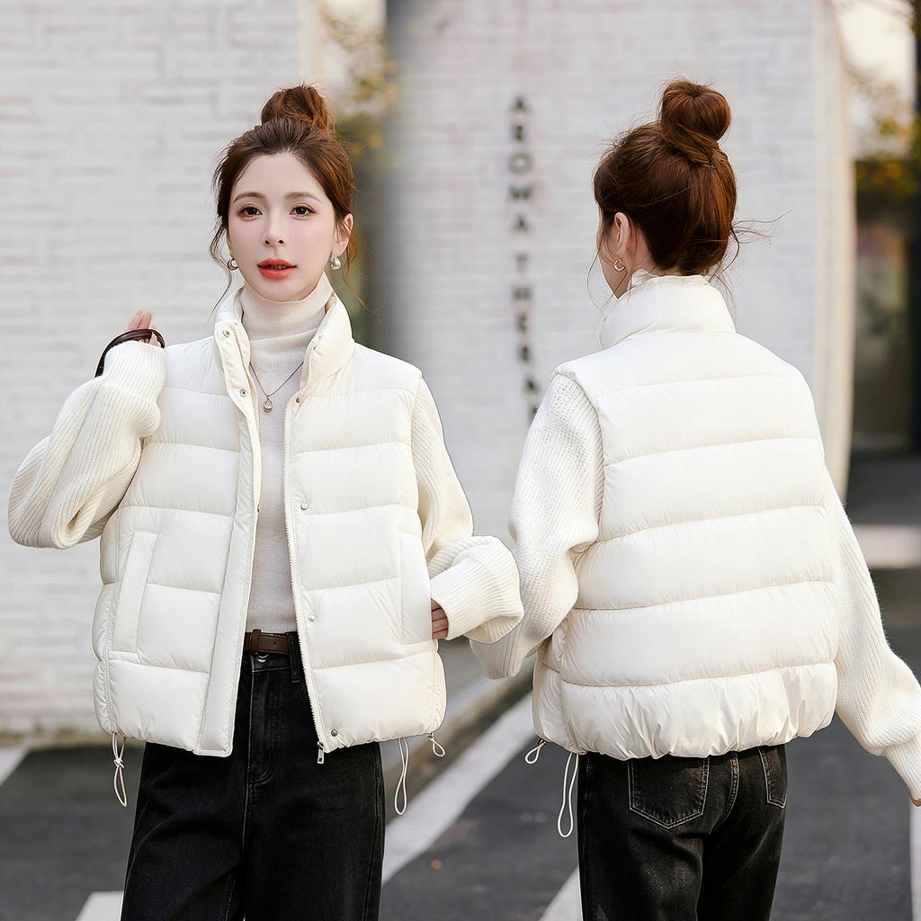Knitted Splicing Stand-up Collar Cotton Clothes for Women's Winter New Student Fashion Warm Short Light Cotton-padded Jacket