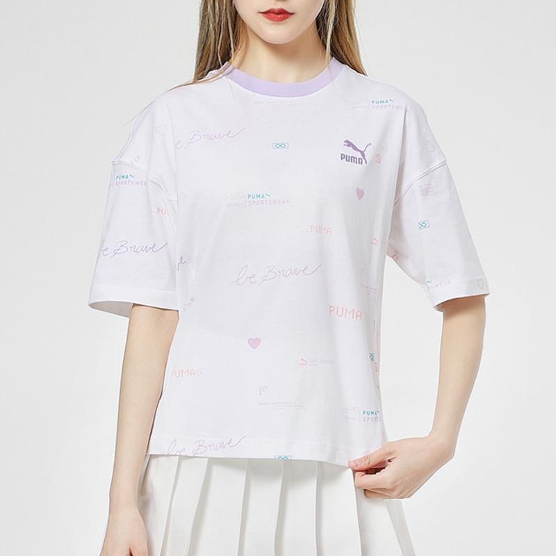 Puma Digit Print Tee Women Tops White 531284-02