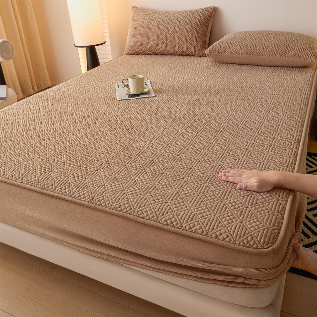 Class A Milk Velvet Quilted Bed Sheet Single Piece Thickened Anti-slip Bed Cover Mattress Protective Cover Bedding Set