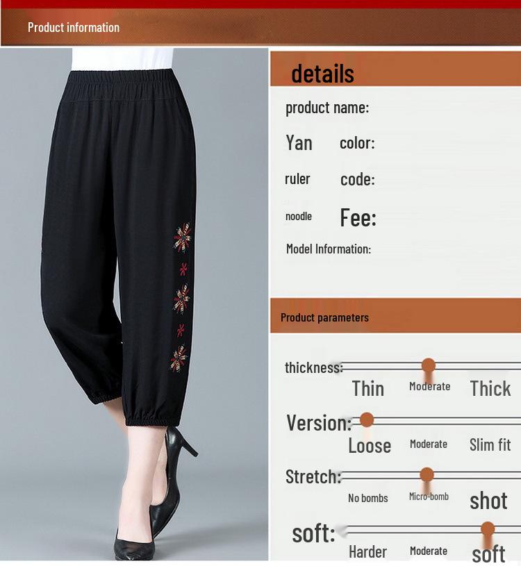 Mom's Summer Embroidered Cotton Linen Pants - Breathable Casual Fit for Women