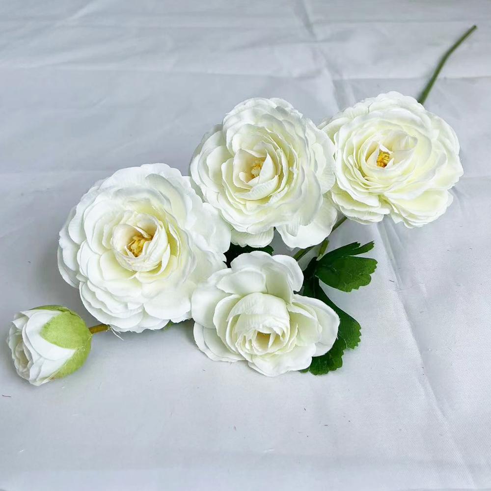 

Silk Peonies Artificial Flowers Artificial Ranunculus Flowers 5 Heads Faux Peonies with Long Stems for Wedding Decoration бежевый
