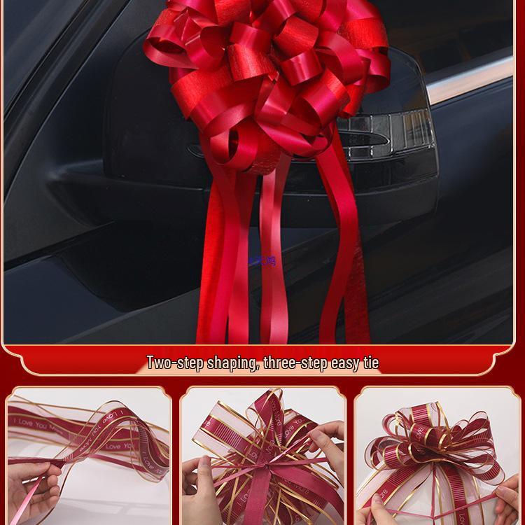 Large Red Ribbon Double Happiness Wedding Car Bows for Decoration and Door Handles