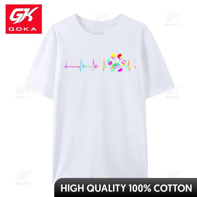 Dog Paw Print Heartbeat Shirt Women Girls Mom Love Dogs TShirt Cotton Tees Harajuku Tshirt Oversized Tops Male T Shirts