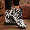 Large size graffiti square heel side zipper Martin boots autumn and winter new round head lace-up women's boots