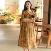 Women Vintage Print Floral Dress High Quality V-Neck Half Sleeve Robes Summer Women A-Line Dress