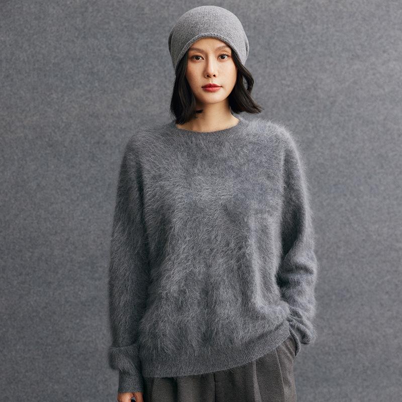 Cashmere Women's Round Neck Brushed Knit Sweater - 2025 Autumn/Winter Collection.