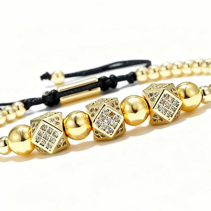 Vintage Copper Bead Inlaid Zircon High-End Bracelet Design Sense Hexagonal Adjustable Braided Bracelet