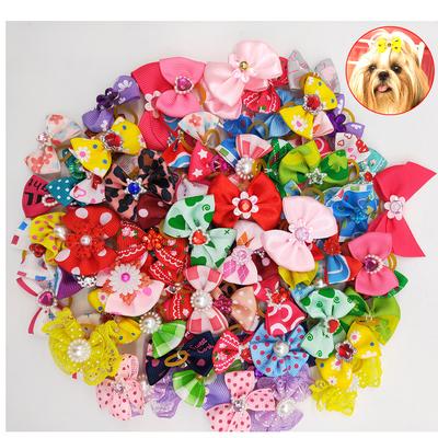10pcs/set Cute Pet Dog Bows Ball Hair Accessories Grooming Mixed Patterns with Rubber Bands Pet Dog Headwear Pet Supplies