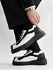 Men's round headed genuine leather shoes Fashionable black and white color blocking style Party thick soled walking office shoes