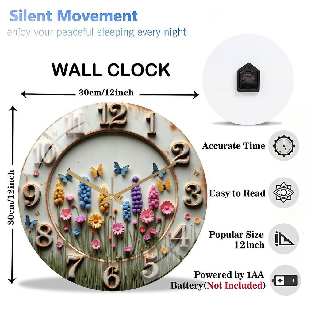 30x30cm Round Wall Clock with a Low-Profile Design That Doesn't Protrude Far