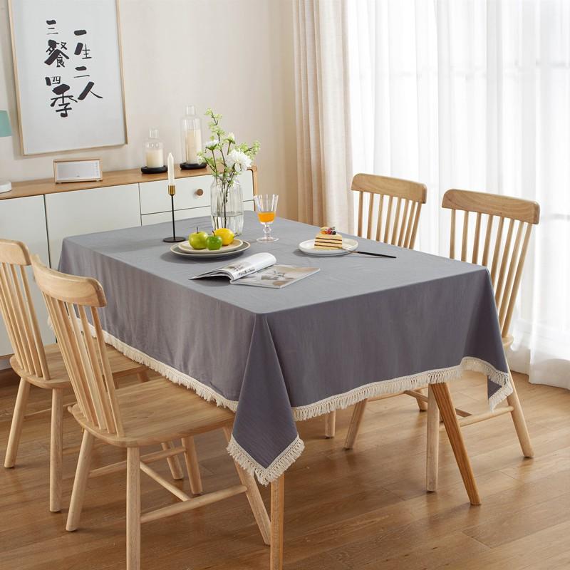 Modern Minimalist Solid Cotton Washed Tablecloth With Tassels Dining Table Coffee