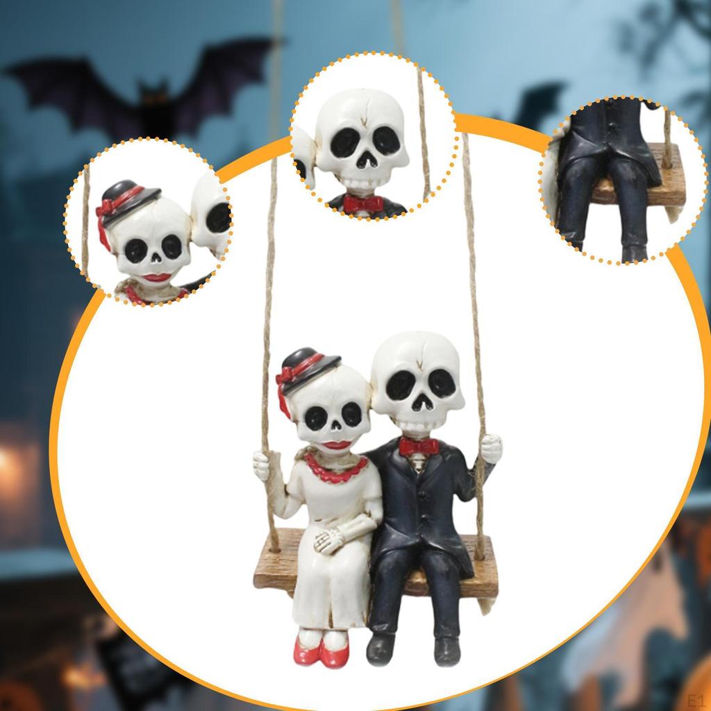 Skeleton Couple Statue Pendant Hanging Spooky Art Cute Figurine Halloween Decor for Garden Party