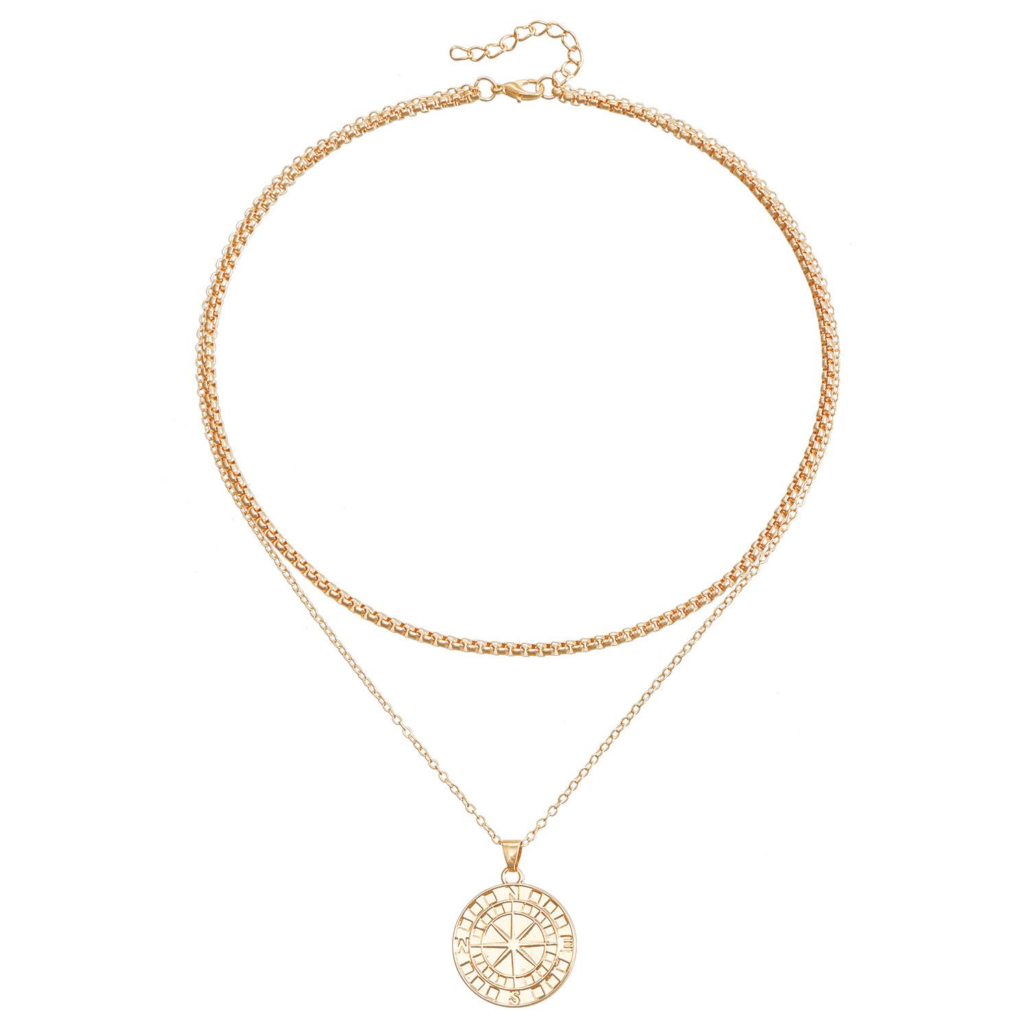 

Панк хип-хоп стиль двойной стекированный компас кулон ключица цепочка диск компас ожерелье женский