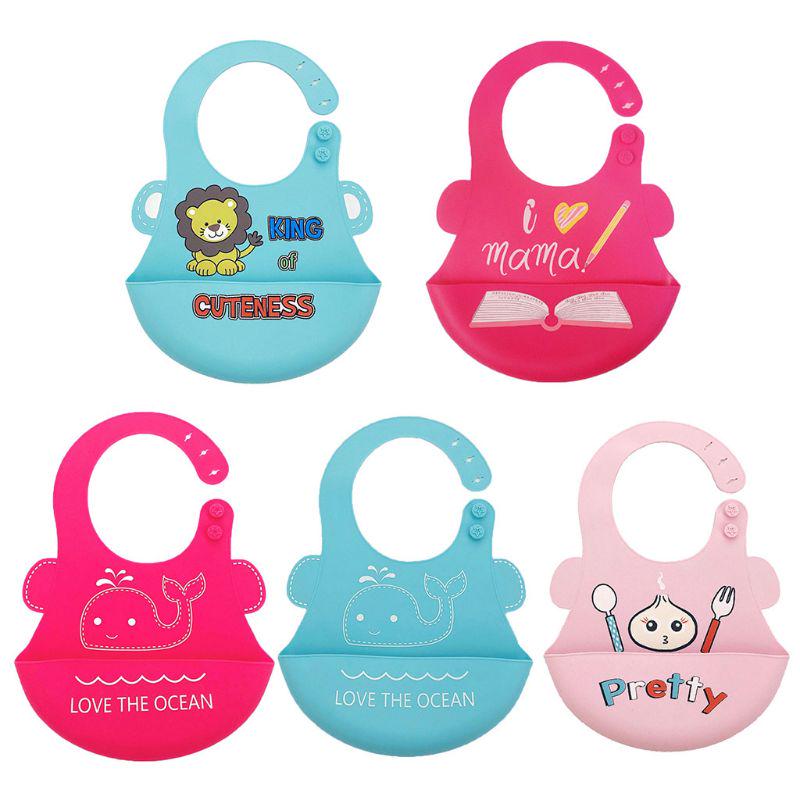 Baby Bibs Waterproof Silicone Feeding Baby Saliva Towel Food Catcher Pocket New