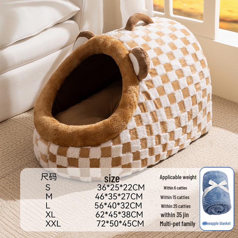 Houndstooth Dog Bed for Large Dogs & Cats - Autumn/Winter Deep Sleep Bed