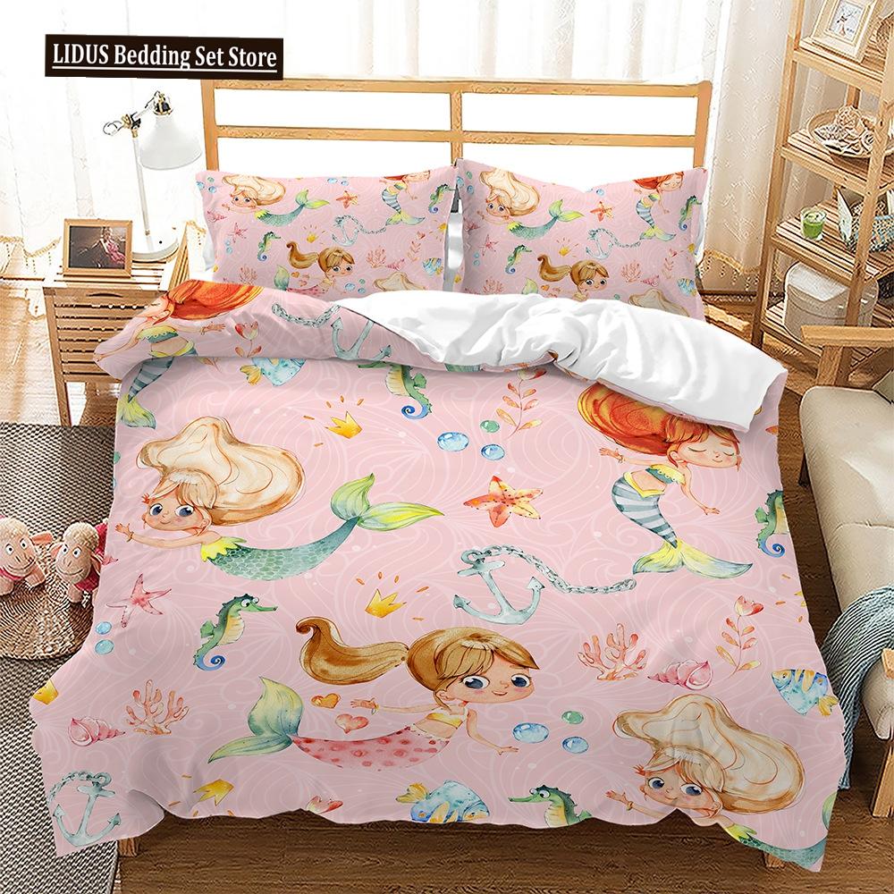 Комплект пододеяльника на тему животных Медуза Русалка Мультяшный узор Кавайный постельный комплект Кинг Твин Фулл Размер Полиэстер Пододеяльник