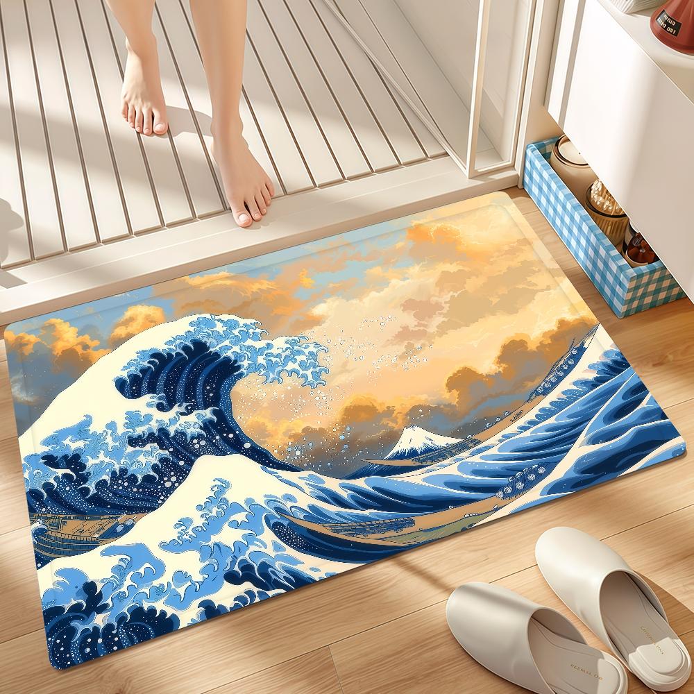 Great Door Mat Bedside Entrance Bath Floor Decoration Corridor Art Wave The Door Mat Carpet Living Kanagawa Room off Balcony