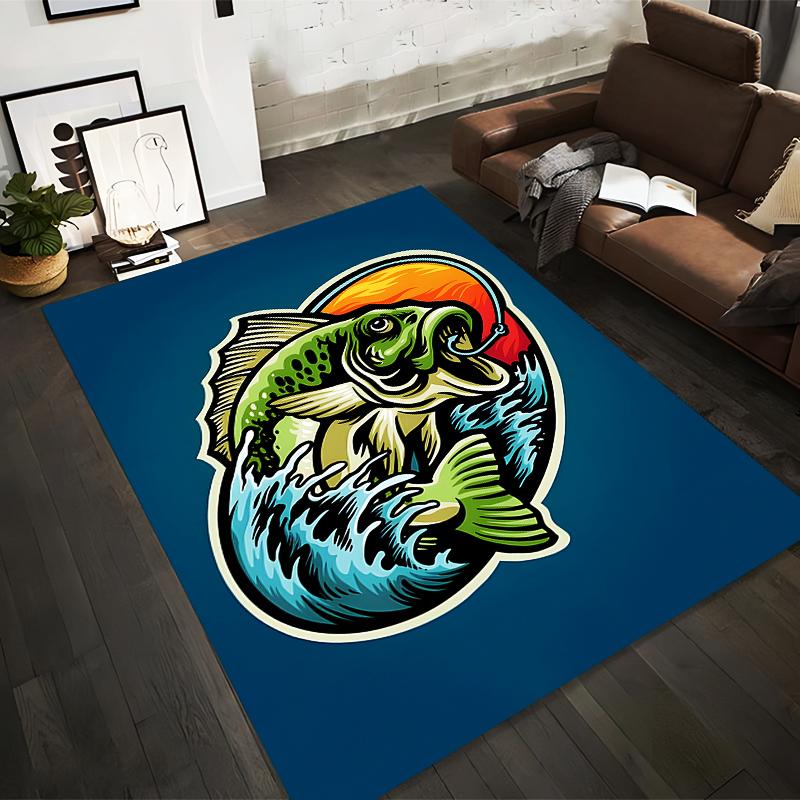 

Colorful Fish Illustration Carpet with Blue Water and Sunset Design Suitable for use as an anti-slip for living room bedroom sofas 40x60cm( 15x23in )