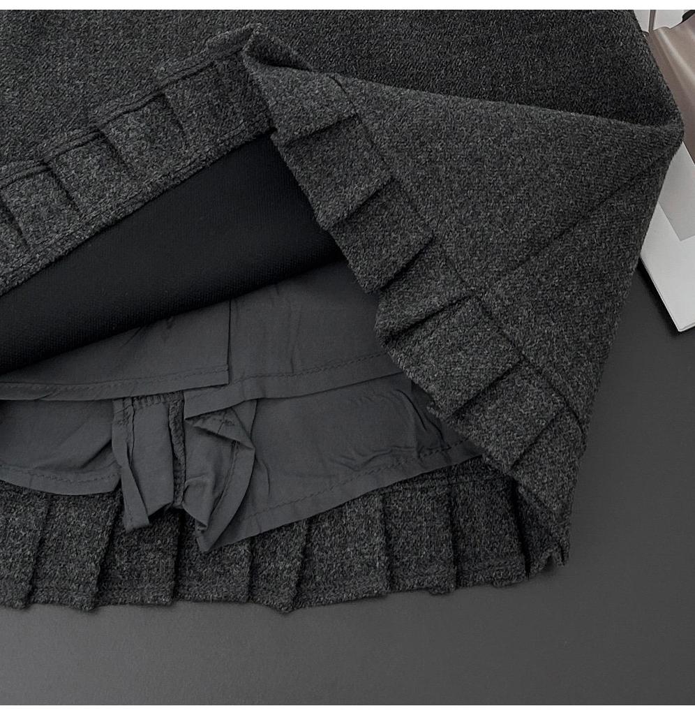 Plus Size Gray Wool Pleated Lace Skirt with Ruffle Hem - High Waist Bodycon for Autumn/Winter
