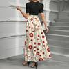Women's Fashion Casual Belt Short Sleeve Round Neck Floral Stitching Elegant Temperament Dress