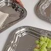 Stainless Steel Rectangular Tray With Embossed Design For Kitchen Living Room Storage Durable Fruit Snack Cake Serving Dish