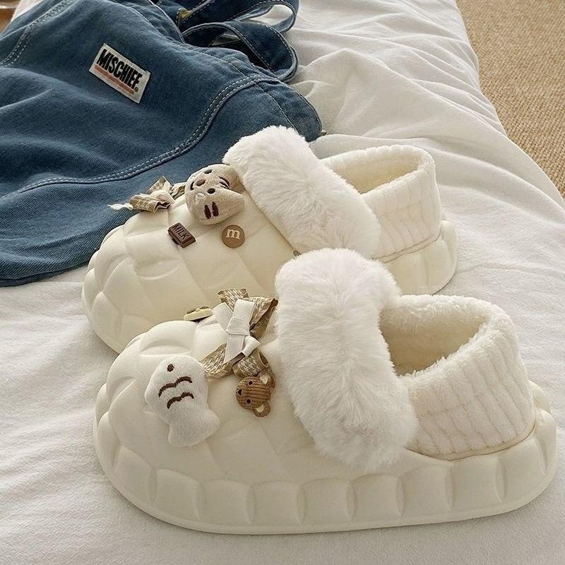 

Petal Cotton Slippers Women s Bag with Indoor Home EVA Waterproof and Warm Plus Velvet Thick Cotton Shoes Detachable 36-37 белый