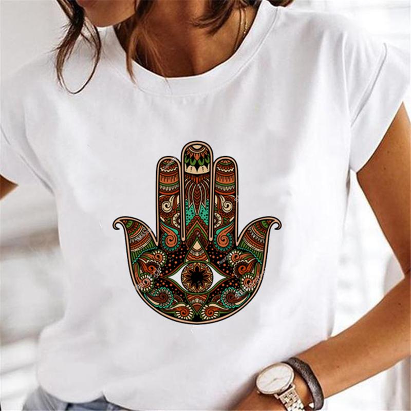 Hand Of Hamsa Fatima Print Fashion T-shirt Top Women's Summer Casual Harajuku Pattern Print Short Sleeve Shirt Y2K top