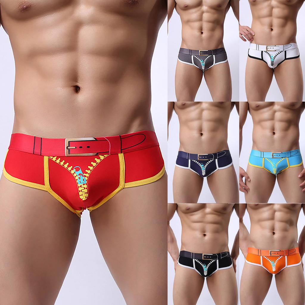 Men's Elastic Tight Low Waist Solid Color Sexy Men's Stretch Skinny Fashion Fun Print Sexy Shorts Cotton Briefs