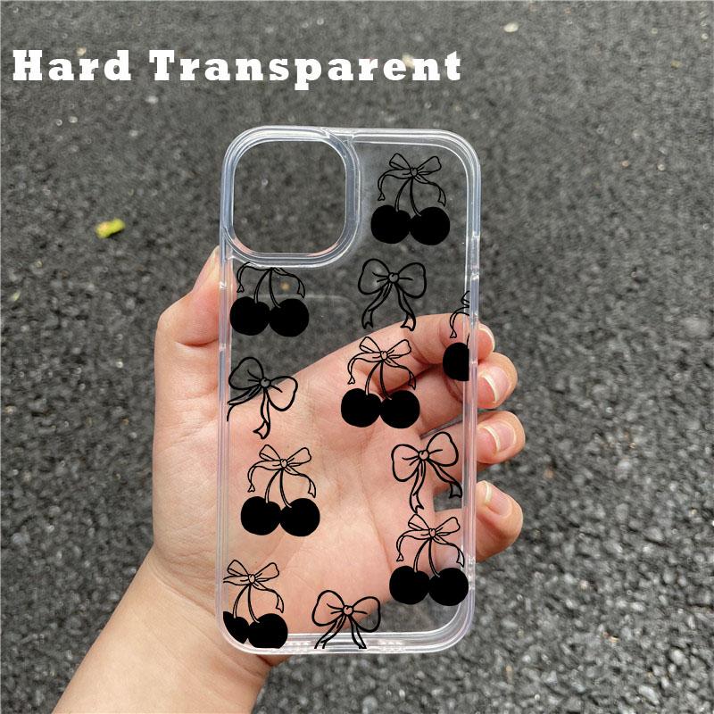 Simple Red Black Cherry Phone Case for Iphone 15 14 13 12 11 Pro Max X XR Xs Max 7 8 Plus Creative Transparent Shockproof Cases