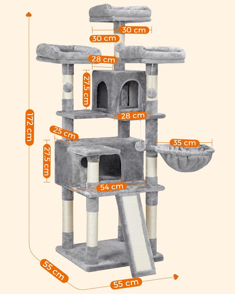FEANDREA Cat Tower for Large Multiple Easy to Relieve Lack of Prevent Height PCT019 Cats, Cats, Steps, Climb, Exercise, Falling, 172cm,