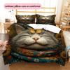 Tabby Cat  Pattern Bedding Quilt Set Quilt Cover Pillowcase Home Decoration  Gift (1 * Duvet Cover + 2 * Pillowcase, Without Core)