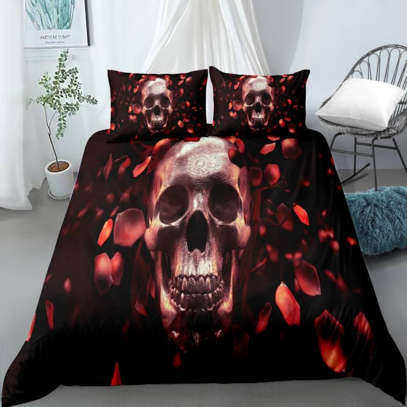 Skull Duvet Cover Set Queen Black Skeleton Paisley Floral Pattern Bedding Set For Teen Adult Polyester Halloween Comforter Cover