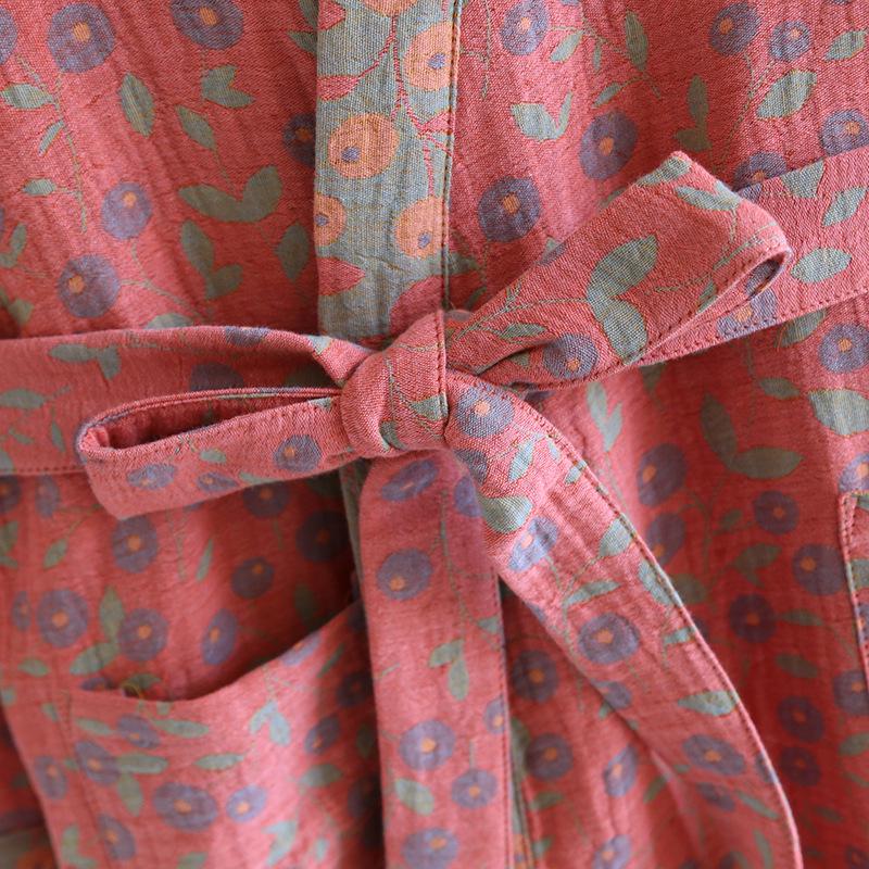 Damen Kimono Bademantel aus garngefärbtem Jacquard, Reine Baumwolle, Lässige lockere Passform für Frühling, Sommer und Herbst