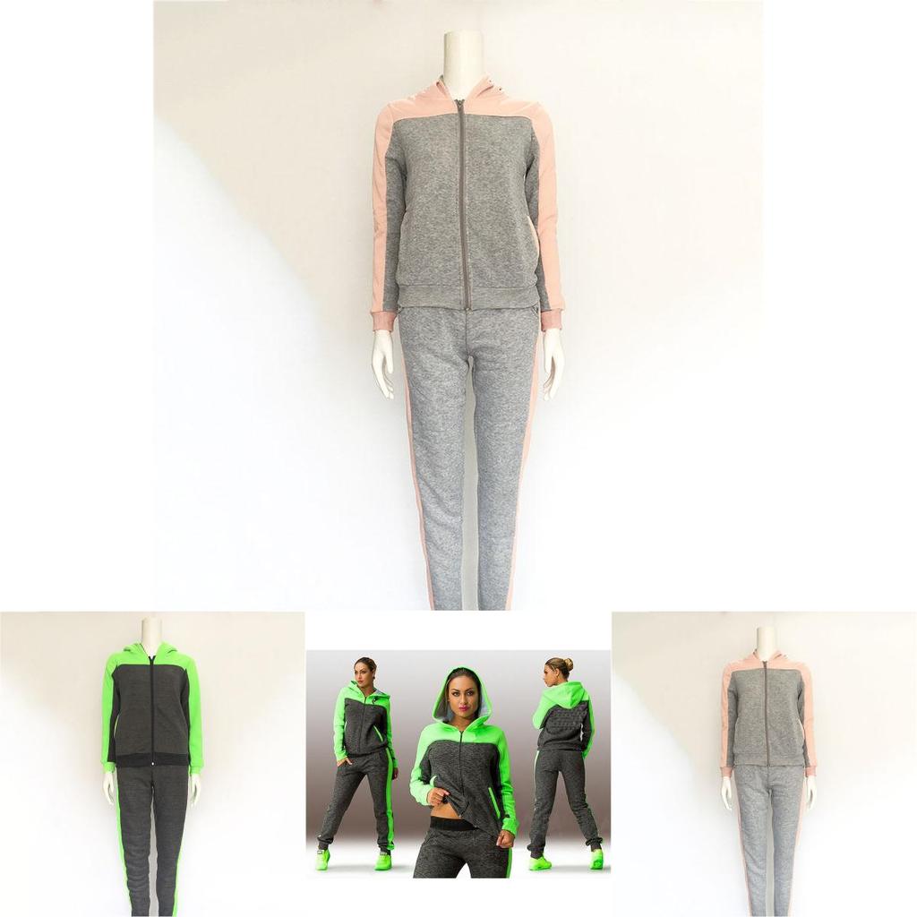 Elegant Splicing Contrast Color Sweater Sports Suit 2pcs Pullover Hoodie Sweatshirt