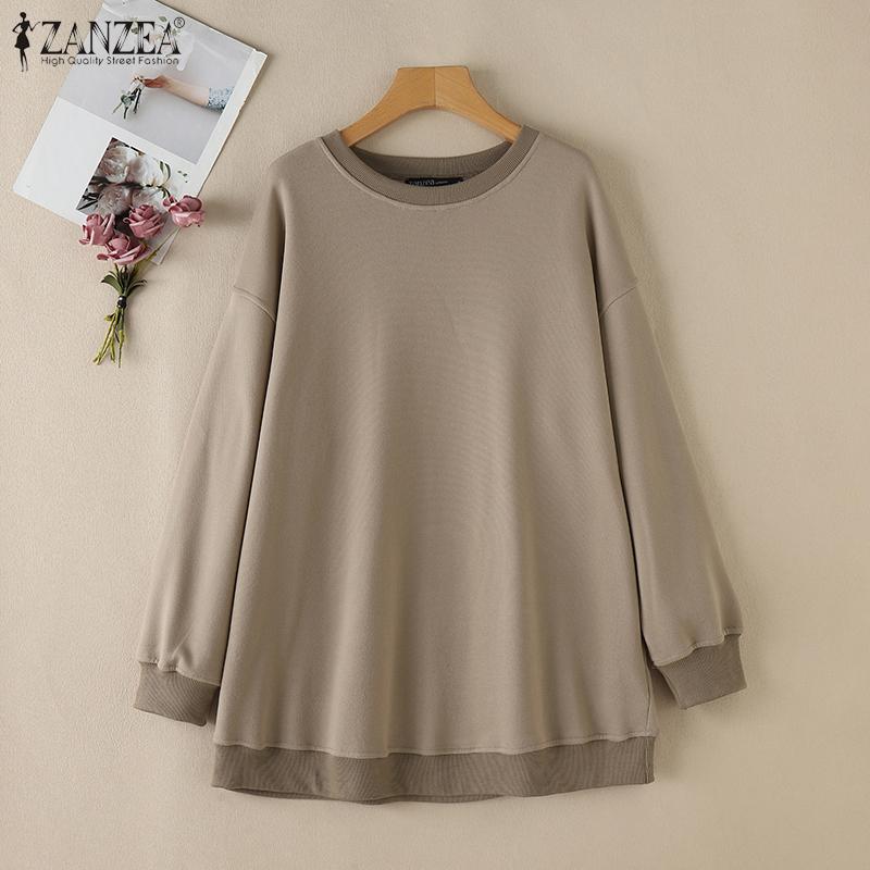 ZANZEA Women Casual Crew Neck Long Sleeve Loose Pullover Sweatshirt