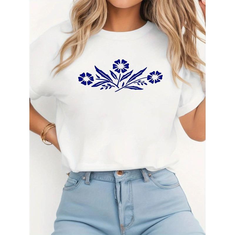 

Eastern European/Slavic Folk Style Floral Patterned Women S Round Neck Short Sleeve T-Shirt, Perfect for Casual Outings S белый