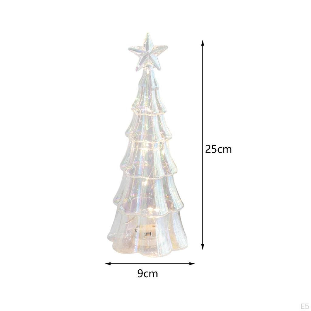 Glass Christmas Tree with Lights Tabletop Xmas Night Light Figurine Ornament for